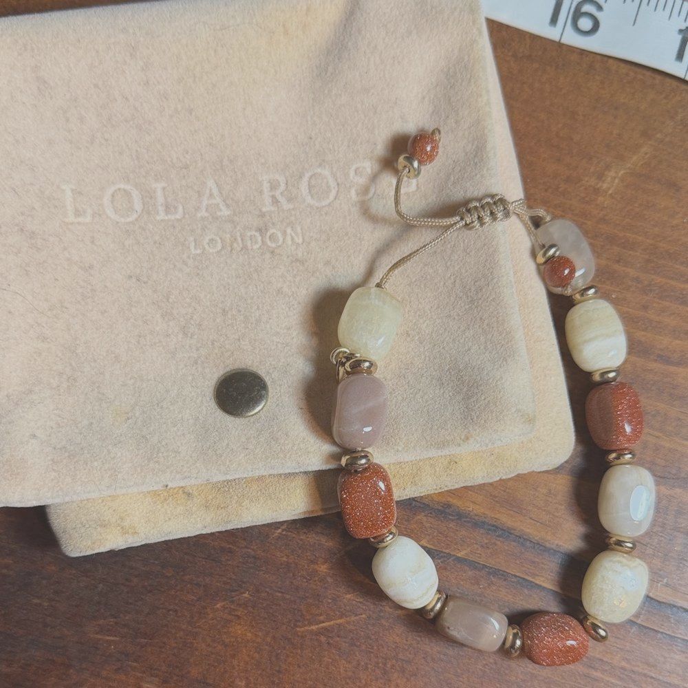 Vintage Lola Rose Signed Multicolor Stone Beaded Gold Accent Bracelet